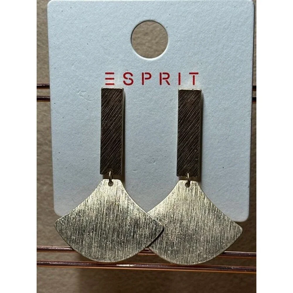 ESPRIT Gold Tone Textured Fan Scallop Drop Earrings Modern Boho New Pair